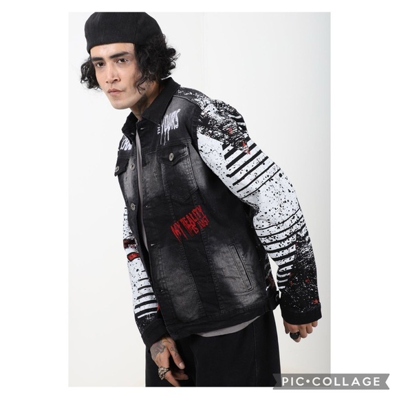 X Way The Boss Black Multi Graffiti Denim Streetwear Jacket Size Small - Picture 3 of 13
